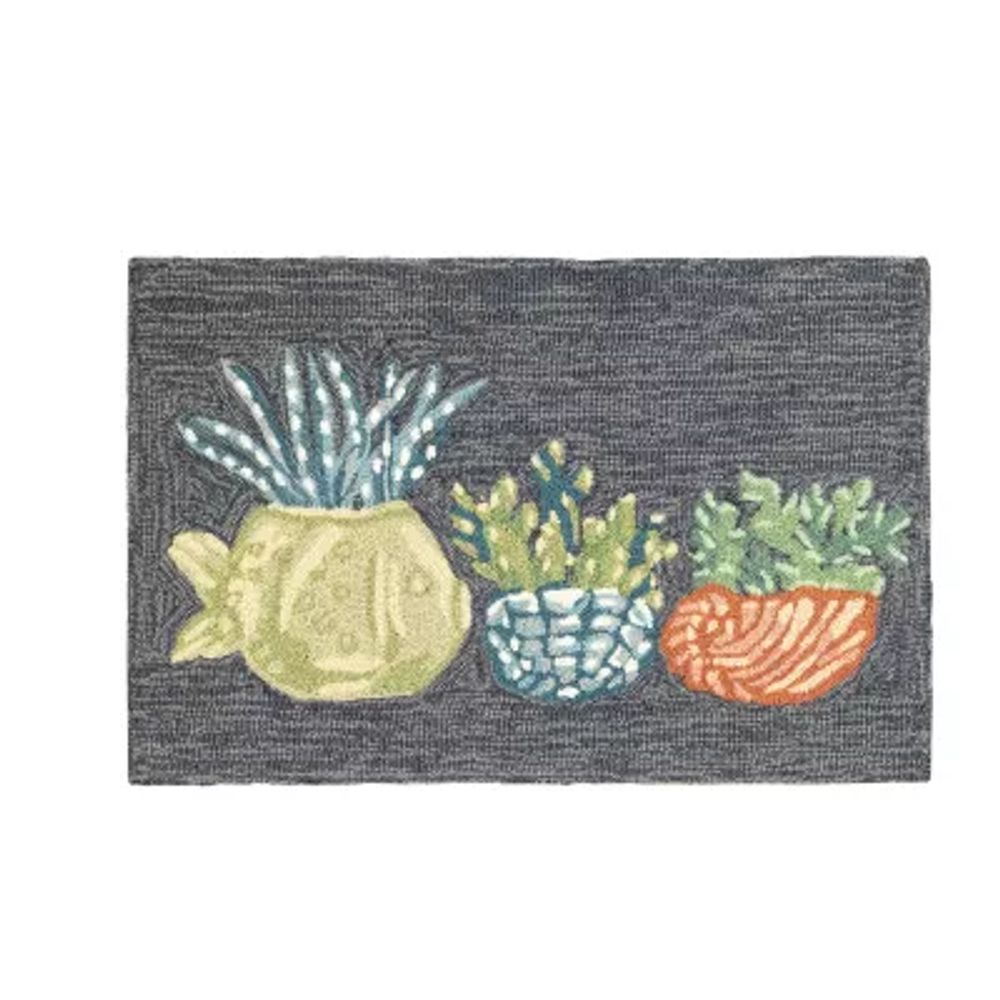 Liora Manne Frontporch Happy Plant Hand Tufted Rectangular Rugs & Floor Coverings Washable Indoor Outdoor Accent