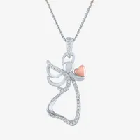 Womens 1/10 CT. T.W. Mined White Diamond 14K Rose Gold Over Silver Sterling Silver Angel Pendant Necklace