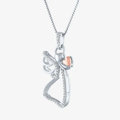 Womens 1/10 CT. T.W. Mined White Diamond 14K Rose Gold Over Silver Sterling Silver Angel Pendant Necklace