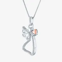 Womens 1/10 CT. T.W. Natural White Diamond 14K Rose Gold Over Silver Sterling Silver Angel Pendant Necklace