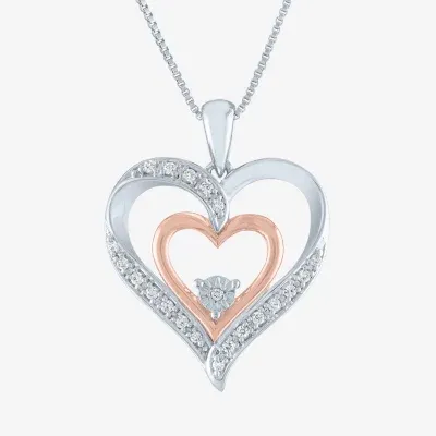 Womens 1/10 CT. T.W. Natural White Diamond 14K Rose Gold Over Silver Sterling Silver Heart Pendant Necklaces