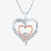 Womens 1/10 CT. T.W. Natural White Diamond 14K Rose Gold Over Silver Sterling Silver Heart Pendant Necklace