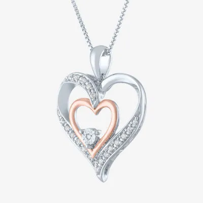 Womens 1/10 CT. T.W. Mined White Diamond 14K Rose Gold Over Silver Sterling Silver Heart Pendant Necklace