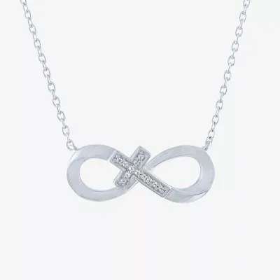 Diamond Accent Sideways Womens Diamond Accent Mined White Diamond Sterling Silver Cross Infinity Pendant Necklace