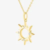 Diamond Accent Womens Diamond Accent Natural White Diamond 14K Gold Over Silver Sunburst Pendant Necklace