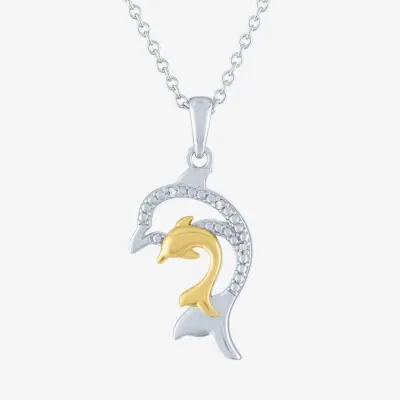 Mother And Baby Dolphin Womens Diamond Accent Natural White Diamond 14K Gold Over Silver Pendant Necklaces