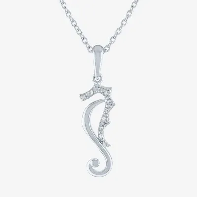 Seahorse Womens Diamond Accent Mined White Diamond Sterling Silver Pendant Necklace