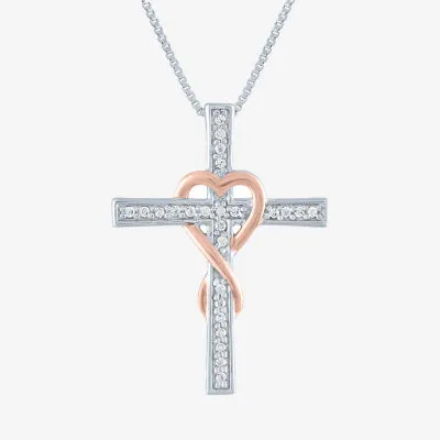 Womens 1/10 CT. T.W. Natural White Diamond 14K Rose Gold Over Silver Sterling Silver Cross 18 Inch Pendant Necklace