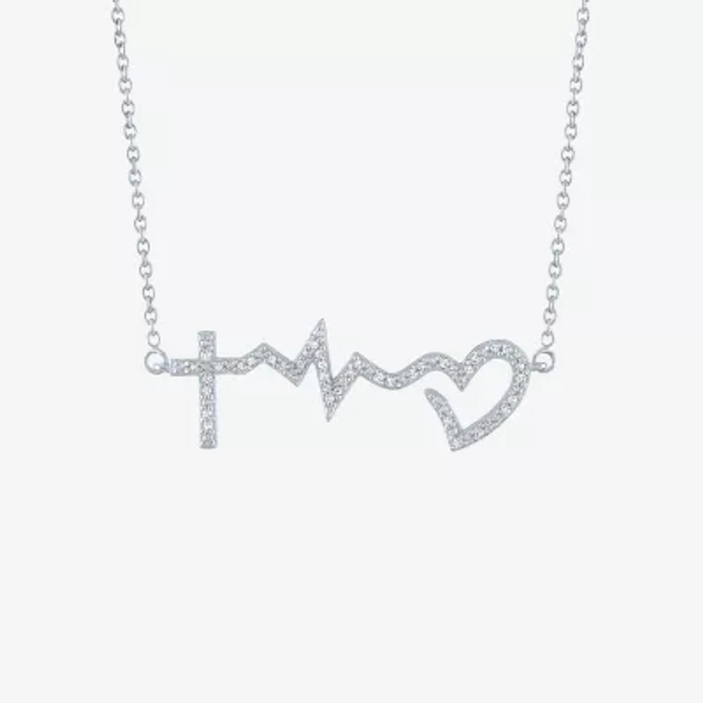 Womens 1/10 CT. T.W. Natural White Diamond Sterling Silver Pendant Necklace