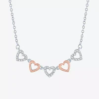 Womens 1/10 CT. T.W. Natural White Diamond 14K Rose Gold Over Silver Sterling Silver Heart Pendant Necklace