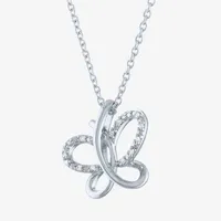 Diamond Accent Womens Diamond Accent Natural White Diamond Sterling Silver Butterfly Pendant Necklace