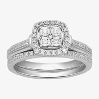 Surrounded by Love Womens 1/5 CT. Natural White Diamond Sterling Silver Cushion Bridal Set