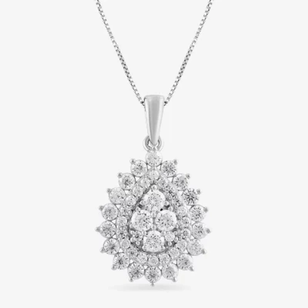 Diamond Blossom Womens 1 CT. T.W. Lab Grown White Diamond 10K White Gold Pendant Necklace