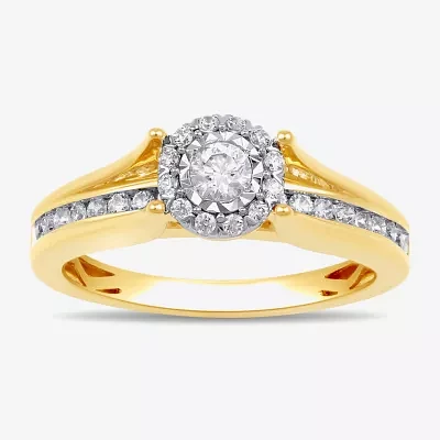 (H-I / I1-I2) Womens 1 CT. T.W. Lab Grown White Diamond 14K Gold Round Side Stone Halo Engagement Ring