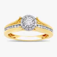 (H-I / I1-I2) Womens 1 CT. T.W. Lab Grown White Diamond 14K Gold Round Side Stone Halo Engagement Ring