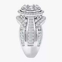 Womens 2 CT. T.W. Natural White Diamond 14K White Gold Oval Side Stone Halo Engagement Ring