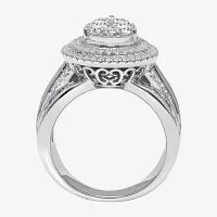 Womens 2 CT. T.W. Natural White Diamond 14K White Gold Pear Side Stone Halo Engagement Ring