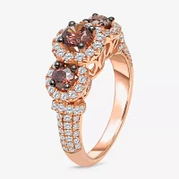 Womens 2 CT. T.W. Natural Champagne Diamond 14K Rose Gold Round Side Stone 3-Stone Engagement Ring