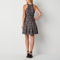 R & M Richards Sleeveless Glitter Lace Fit Flare Dress