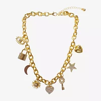 Bijoux Bar Gold Tone Charm 19 Inch Link Evil Eye Heart Moon Collar Necklace