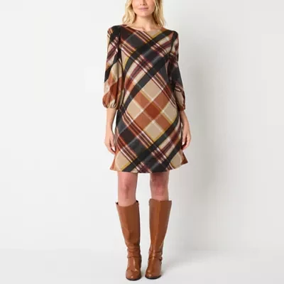 Jessica Howard Womens 3/4 Sleeve Plaid Shift Dress