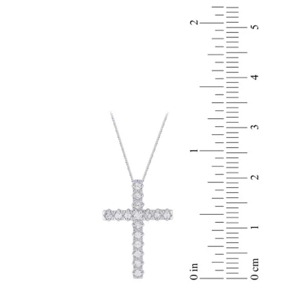 Womens 1/4 CT. T.W. Natural White Diamond 14K White Gold Cross Pendant Necklace