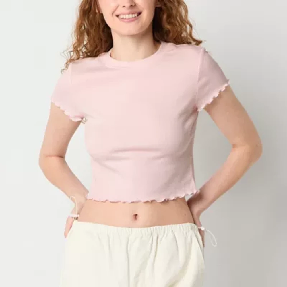 Forever 21 Lettuce Hem Womens Crew Neck Short Sleeve Crop Top Juniors