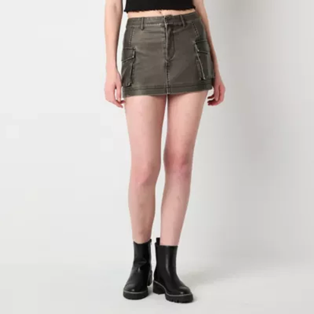 Forever 21 Faux Leather Cargo Womens Mid Rise A-Line Skirt-Juniors