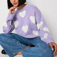 Forever 21 Juniors Womens Crew Neck Long Sleeve Hearts Pullover Sweater