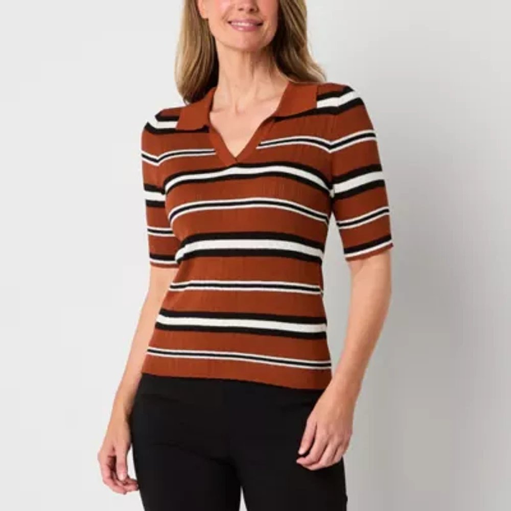 Liz Claiborne Womens Elbow Sleeve Striped Pullover Sweater