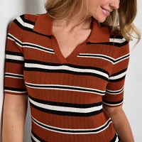 Liz Claiborne Womens Elbow Sleeve Striped Pullover Sweater