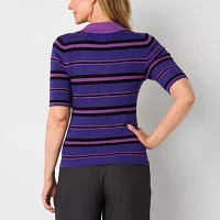 Liz Claiborne Womens Elbow Sleeve Striped Pullover Sweater