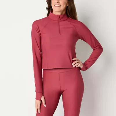 Xersion Womens Mini Ottoman Rib Mock Neck Long Sleeve Quarter-Zip Pullover