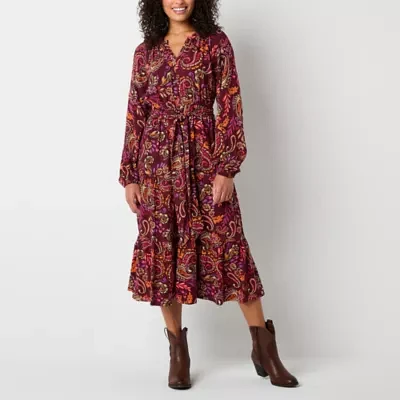 St. John's Bay Womens Long Sleeve Paisley A-Line Dress