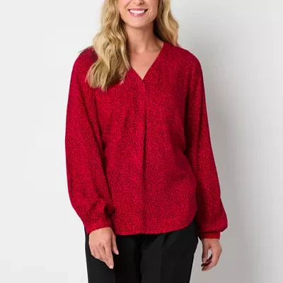 Liz Claiborne Womens V Neck Long Sleeve Blouse