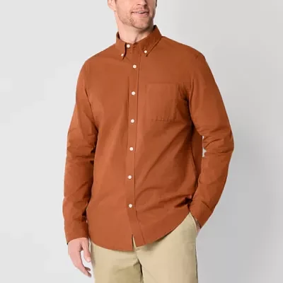 St. John's Bay Stretch Poplin Mens Classic Fit Long Sleeve Button-Down Shirt