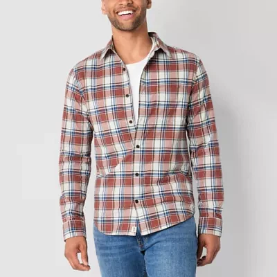 mutual weave Mens Long Sleeve Poplin Plaid Button-Down Shirt