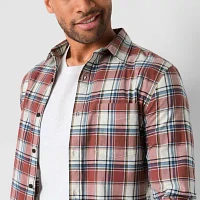 mutual weave Mens Long Sleeve Poplin Plaid Button-Down Shirt