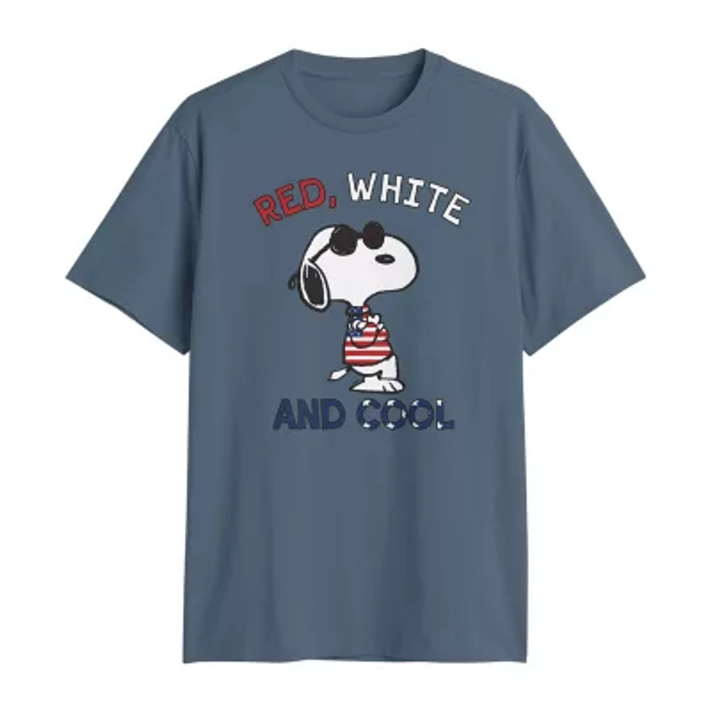 Big and Tall Mens Crew Neck Short Sleeve Regular Fit Americana Snoopy Graphic T-Shirt