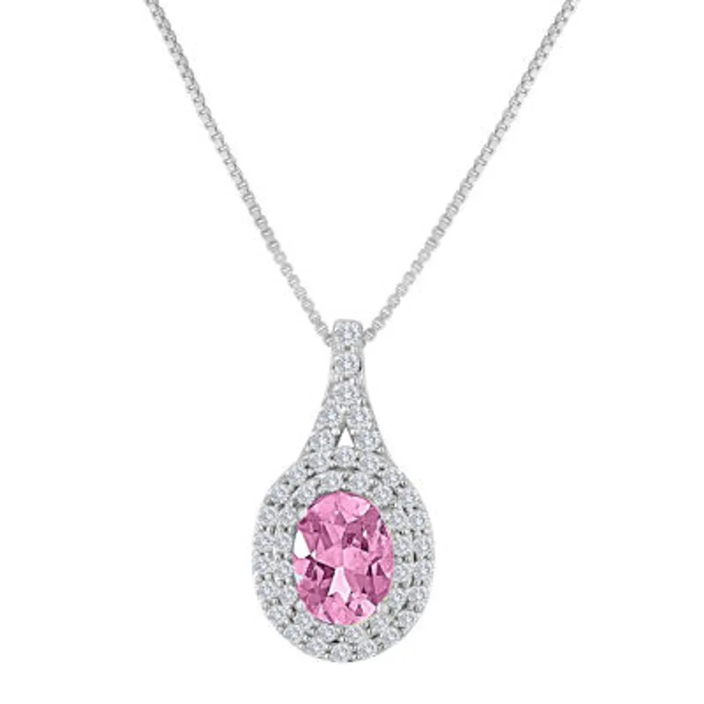 Lab Created Pink & White Sapphire Sterling Silver Pendant Necklace