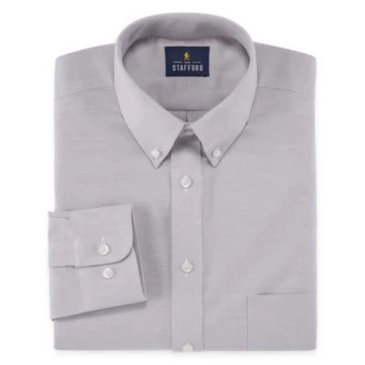 Stafford Mens Wrinkle Free Oxford Button Down Collar Fitted Dress Shirt