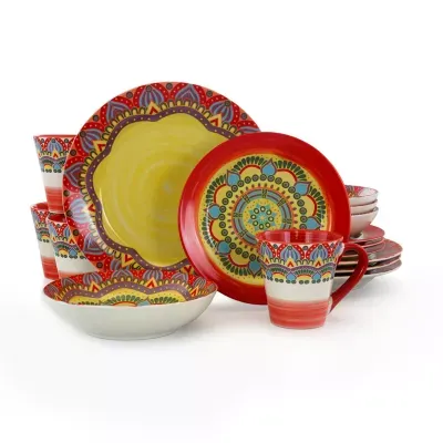 Elama Zen Red Mozaik 16-pc. Stoneware Dinnerware Set