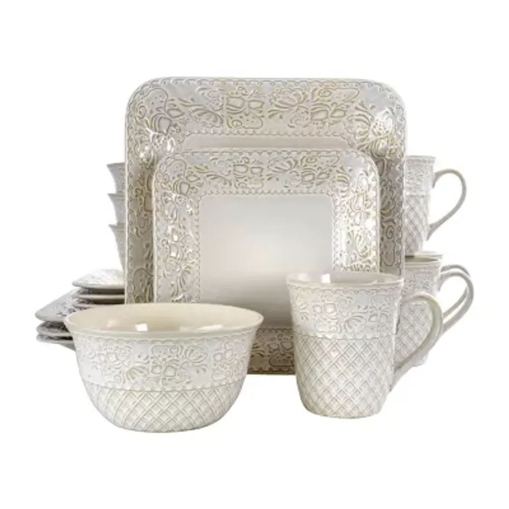 Elama Ivory Lotus 16-pc. Stoneware Dinnerware Set