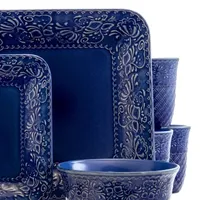 Elama Indigo Lotus 16-pc. Stoneware Dinnerware Set