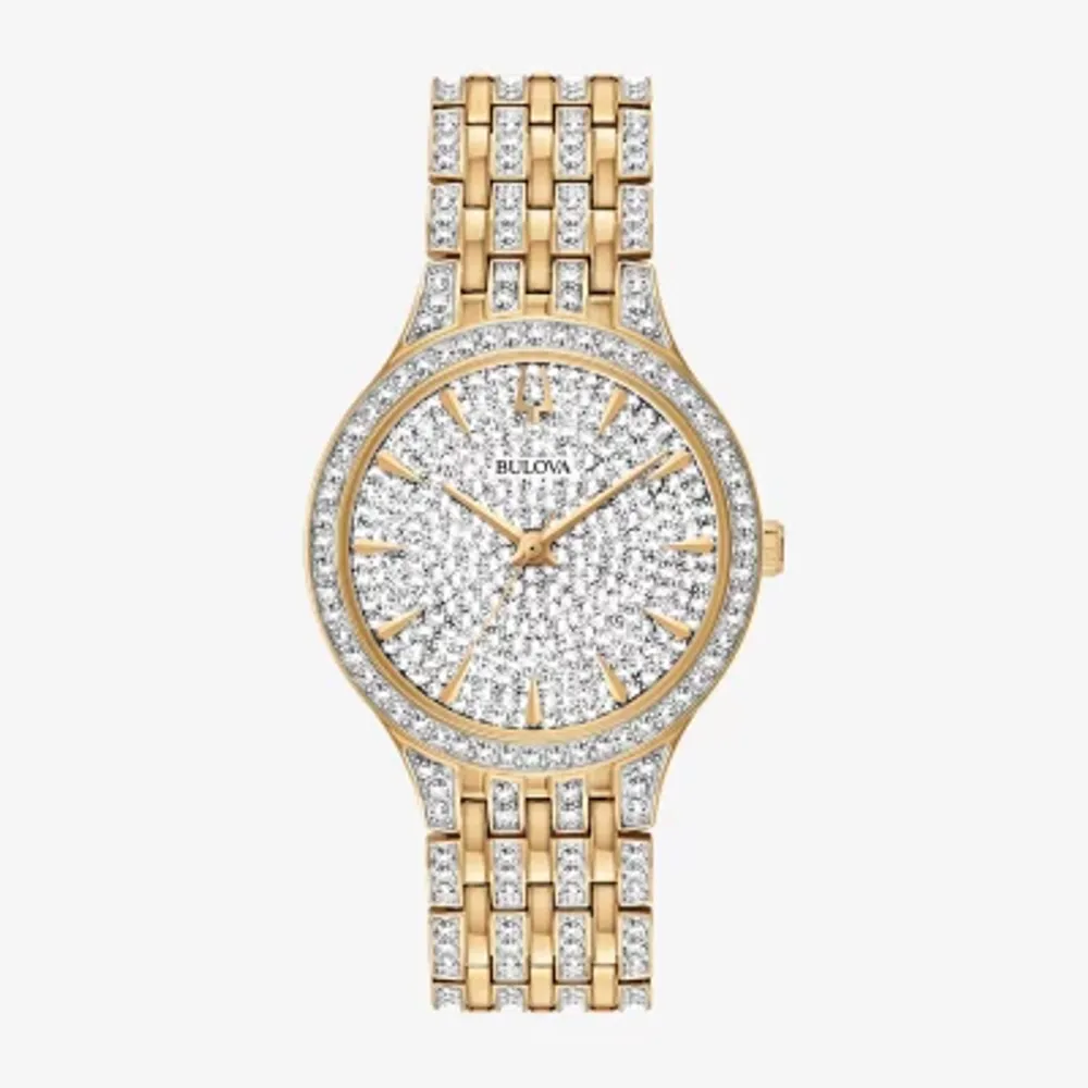 Bulova Phantom Crystal Womens Crystal Accent Gold Tone Stainless Steel Bracelet Watch 98l263