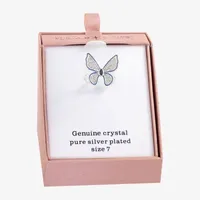 Sparkle Allure Crystal Pure Silver Over Brass Butterfly Cocktail Ring
