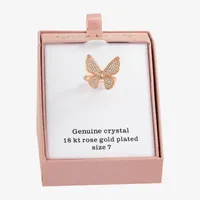 Sparkle Allure Crystal 18K Rose Gold Over Brass Butterfly Cocktail Ring