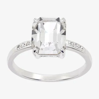 Sparkle Allure Crystal Pure Silver Over Brass Rectangular Cocktail Ring