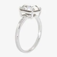 Sparkle Allure Crystal Pure Silver Over Brass Rectangular Cocktail Ring