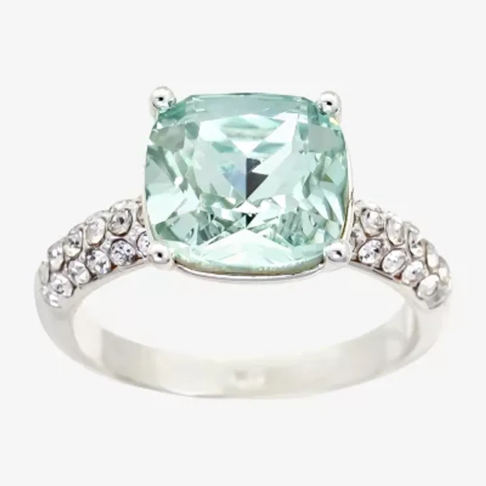 Sparkle Allure Crystal Pure Silver Over Brass Round Engagement Ring